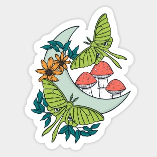 Moon, Moths, and Mushrooms Sticker